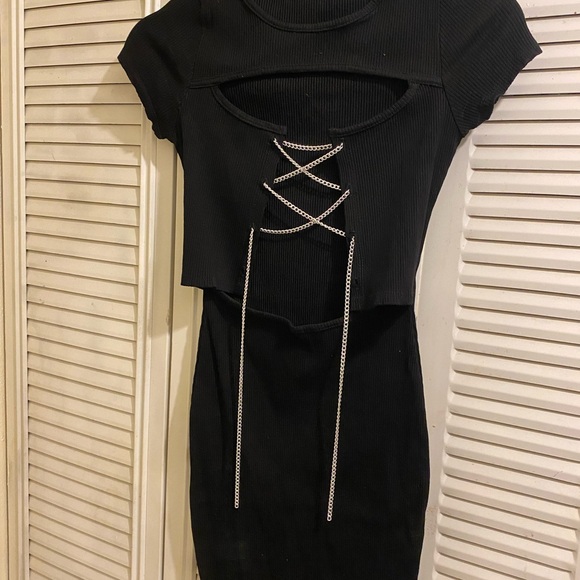 Black Lace-Up Cutout Dress - Picture 1 of 3